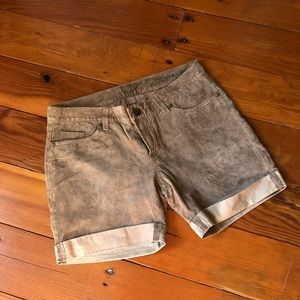 Blank NYC Anthropologie 26 leather suede tan camel shorts cuff boho hippie retro